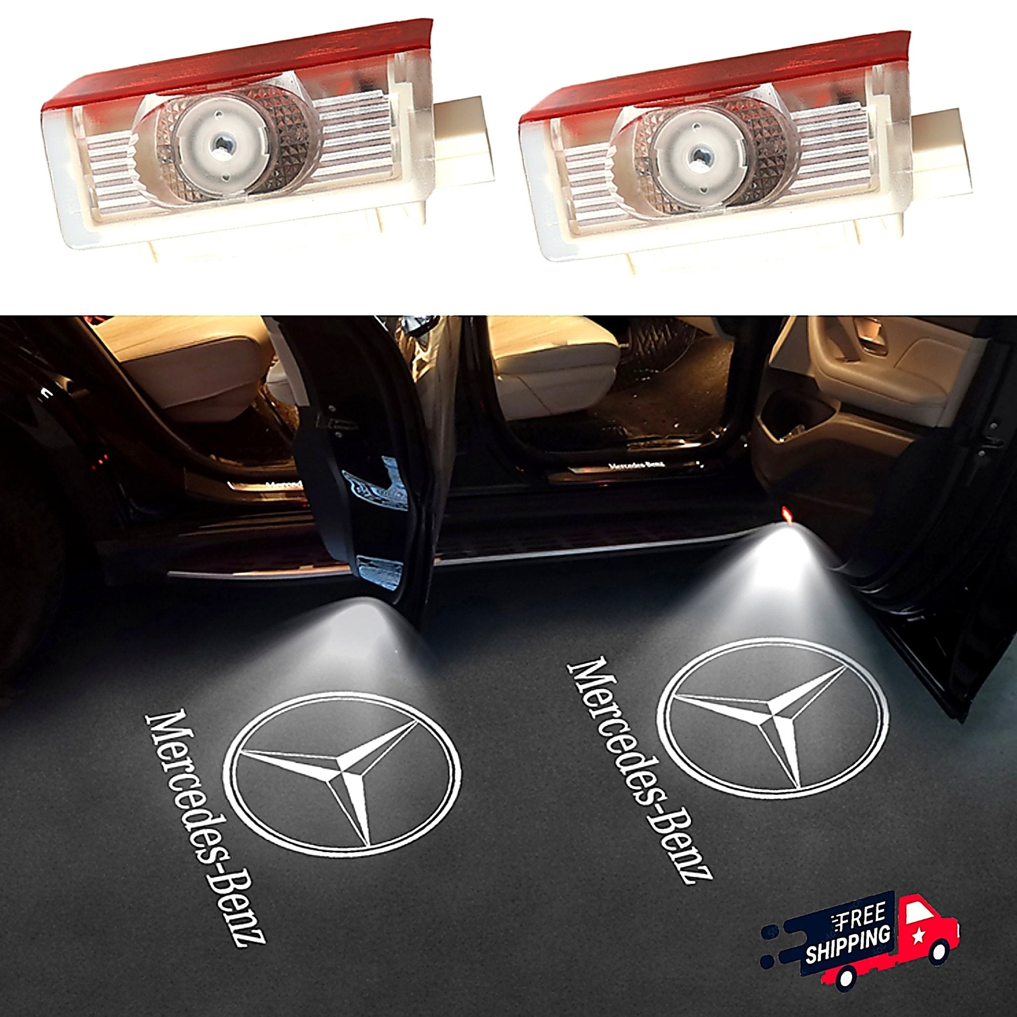 Logo Projektor Mercedes Benz ! Einstiegsbeleuchtung für Mercedes Benz ! Mercedes Türbeleuchtung ! 2 Stc Türlogo Lampen mit Glasschip für Mercedes Benz. - AverAutoStil